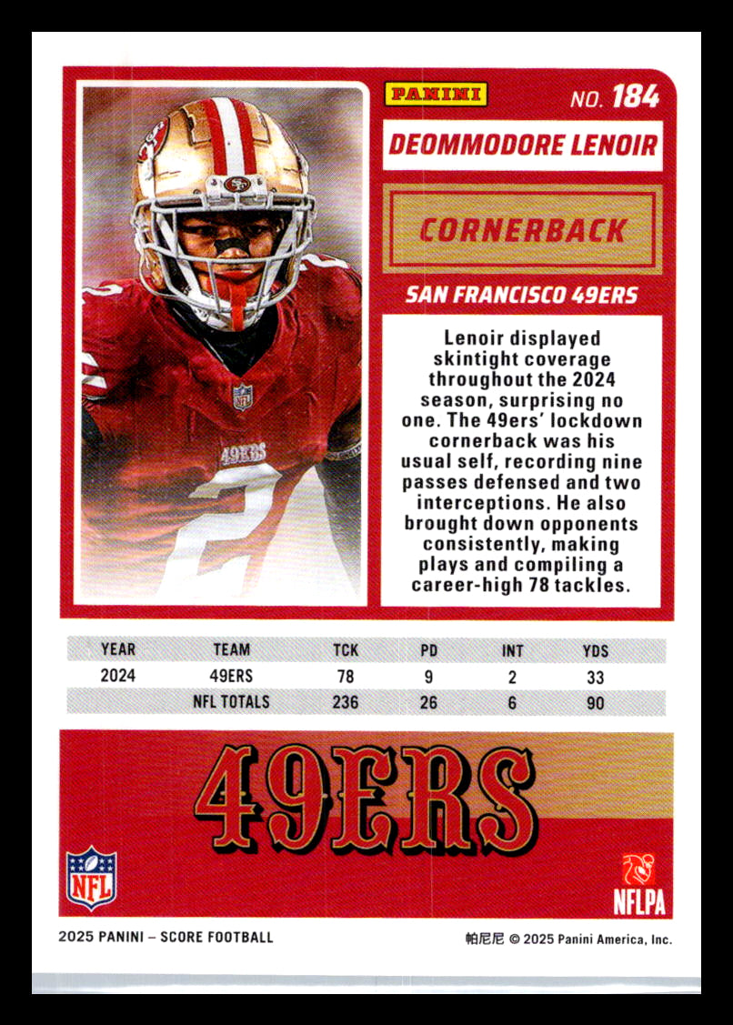 2025 Score #184 Deommodore Lenoir San Francisco 49ers