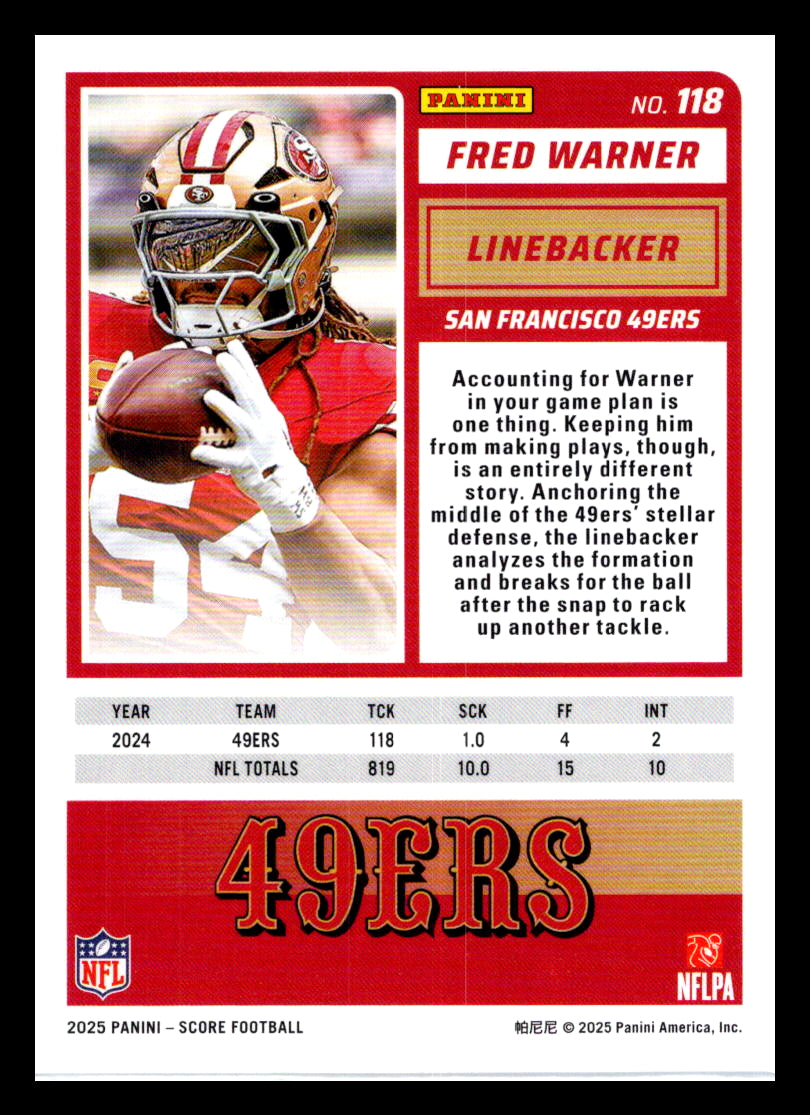 2025 Score #118 Fred Warner San Francisco 49ers