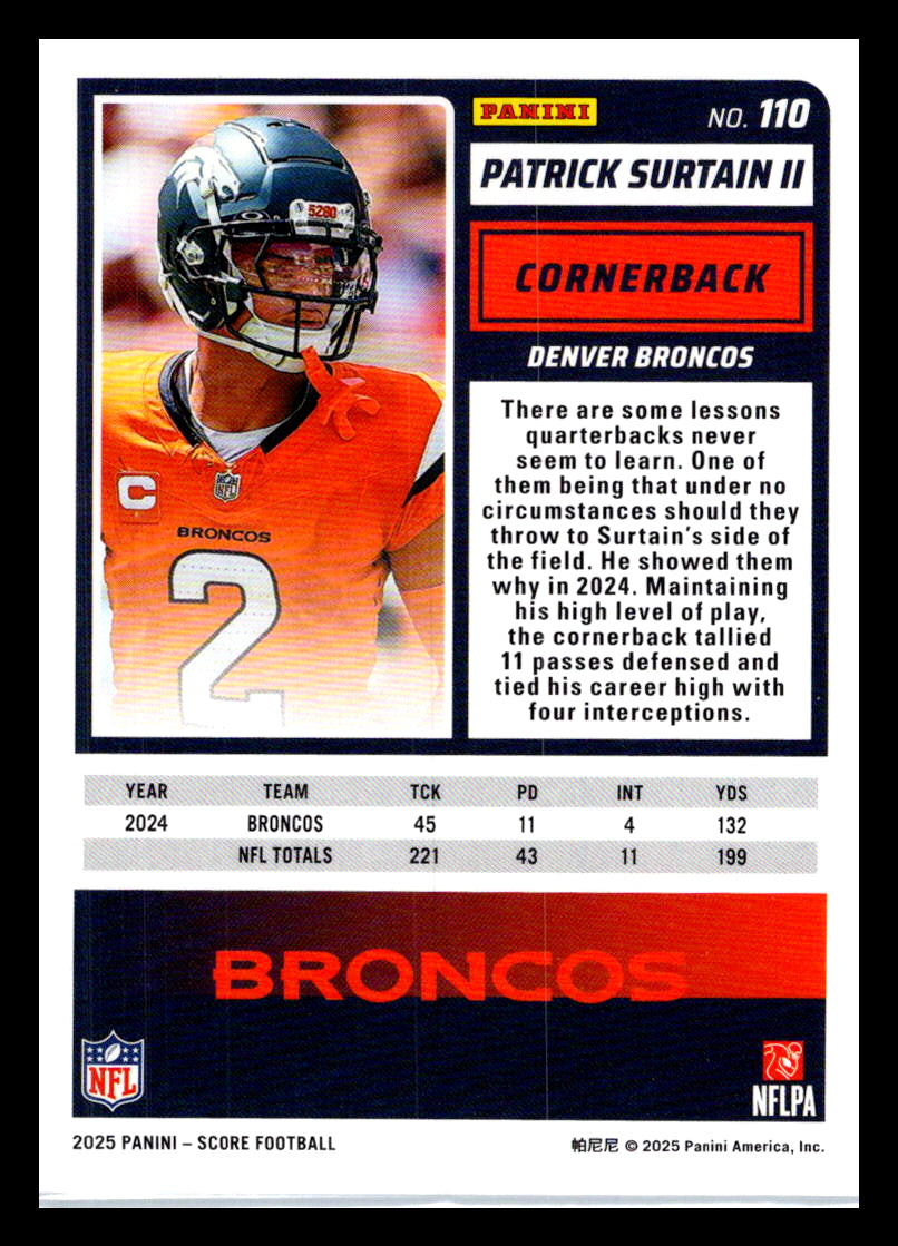 2025 Score #110 Patrick Surtain II Denver Broncos