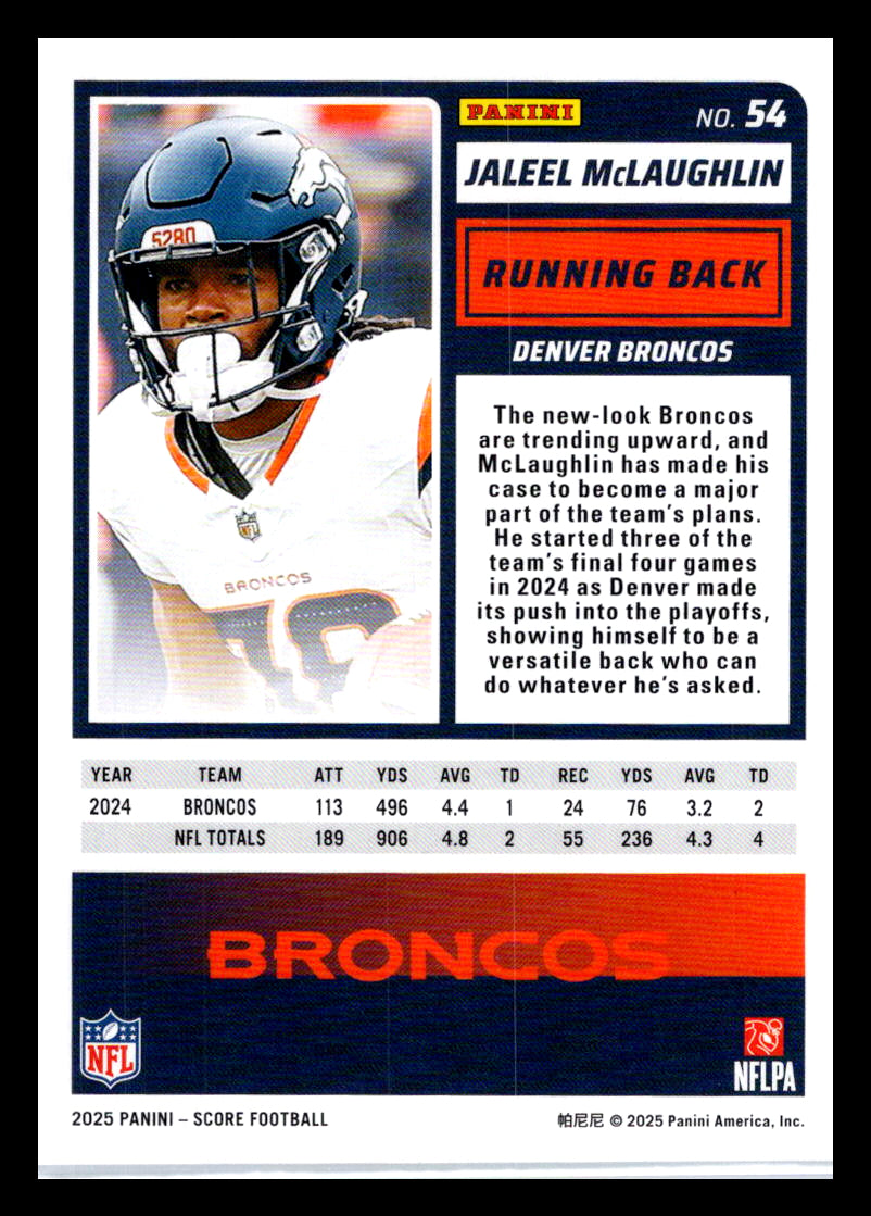 2025 Score #54 Jaleel McLaughlin Denver Broncos