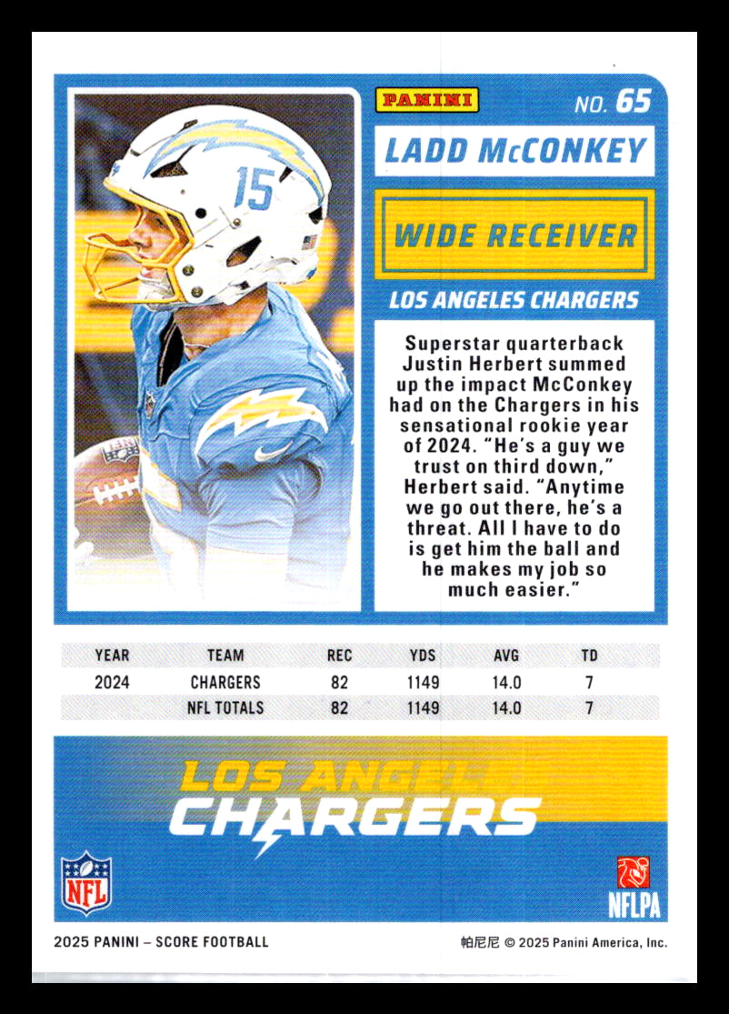 2025 Score #65 Ladd McConkey Red Los Angeles Chargers