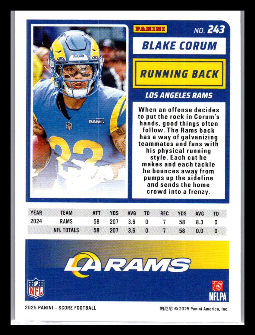 2025 Score #243 Blake Corum Red Los Angeles Rams