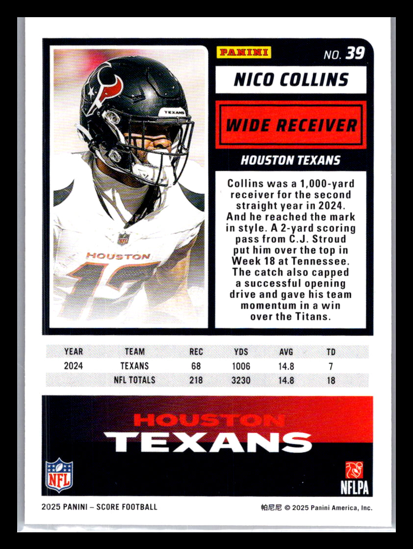 2025 Score #39 Nico Collins Red Houston Texans