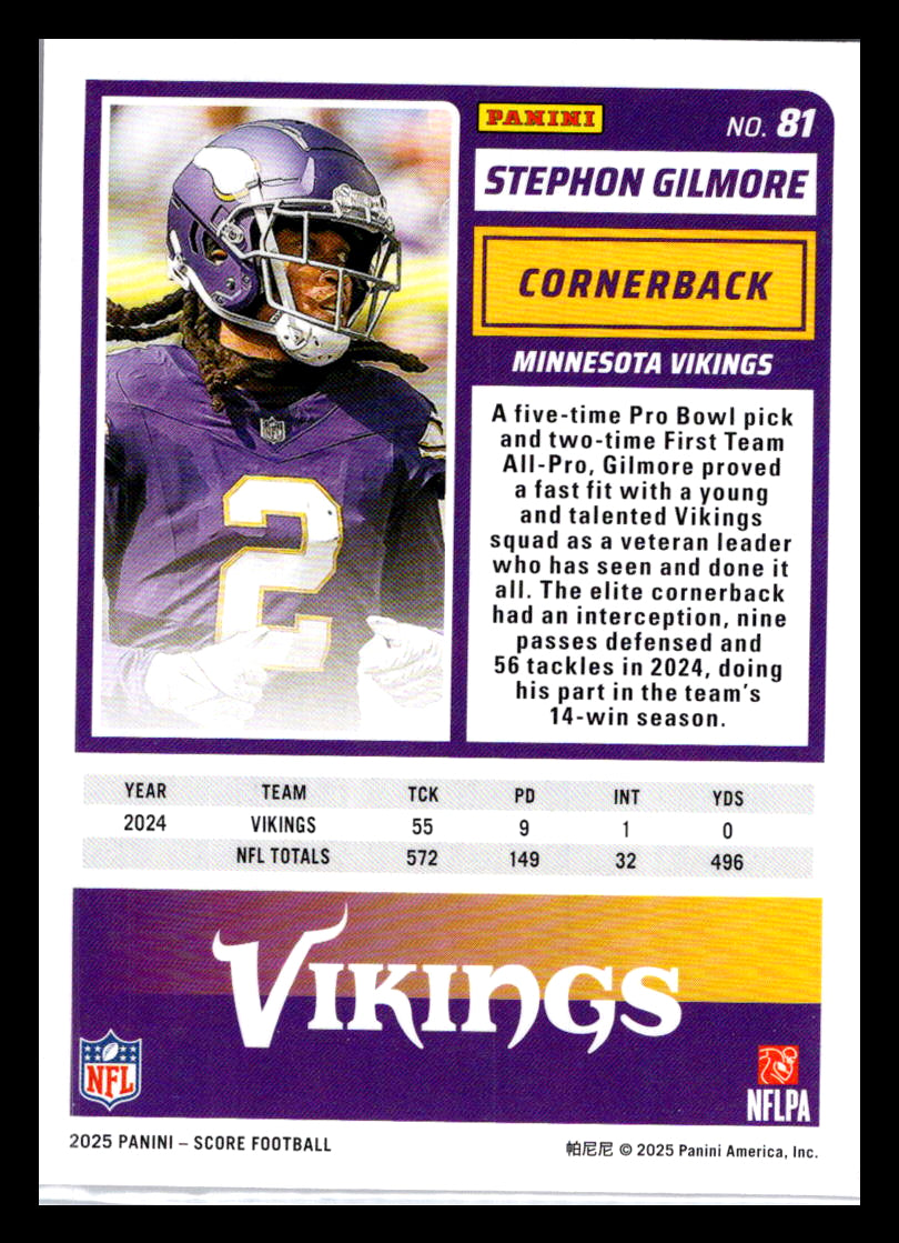 2025 Score #81 Stephon Gilmore Red Minnesota Vikings