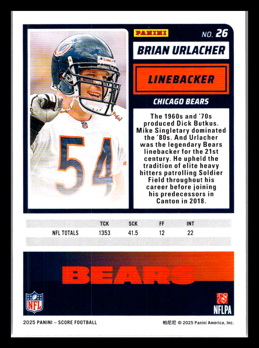 2025 Score #26 Brian Urlacher Red Chicago Bears