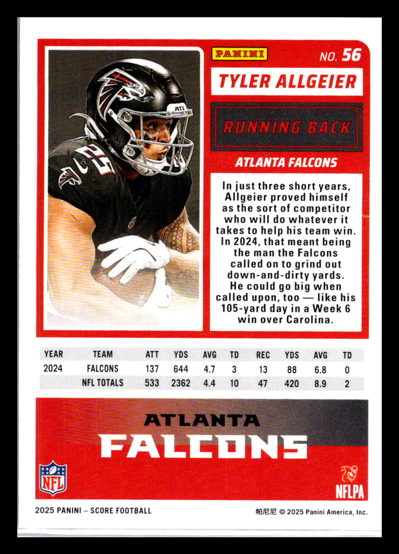 2025 Score #56 Tyler Allgeier Red Atlanta Falcons