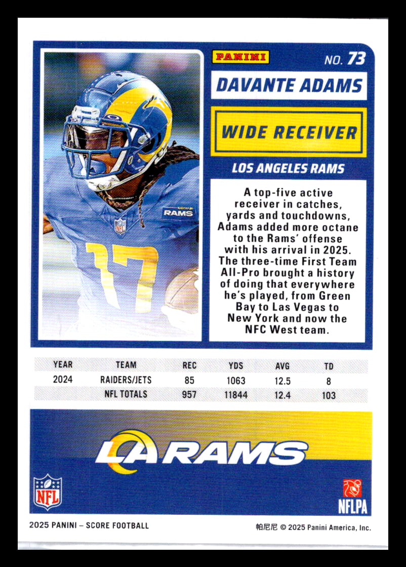 2025 Score #73 Davante Adams Red Los Angeles Rams