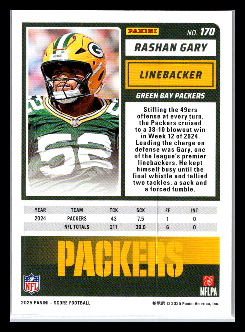 2025 Score #170 Rashan Gary Red Green Bay Packers