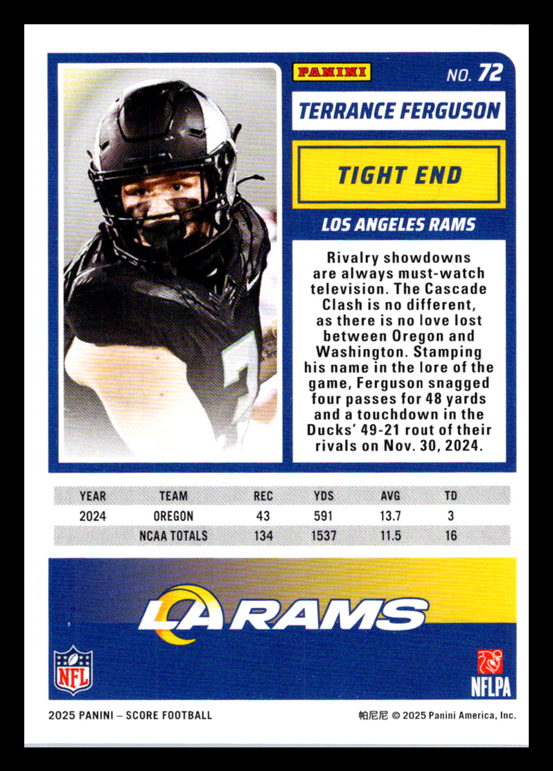 2025 Score #72 Terrance Ferguson Los Angeles Rams