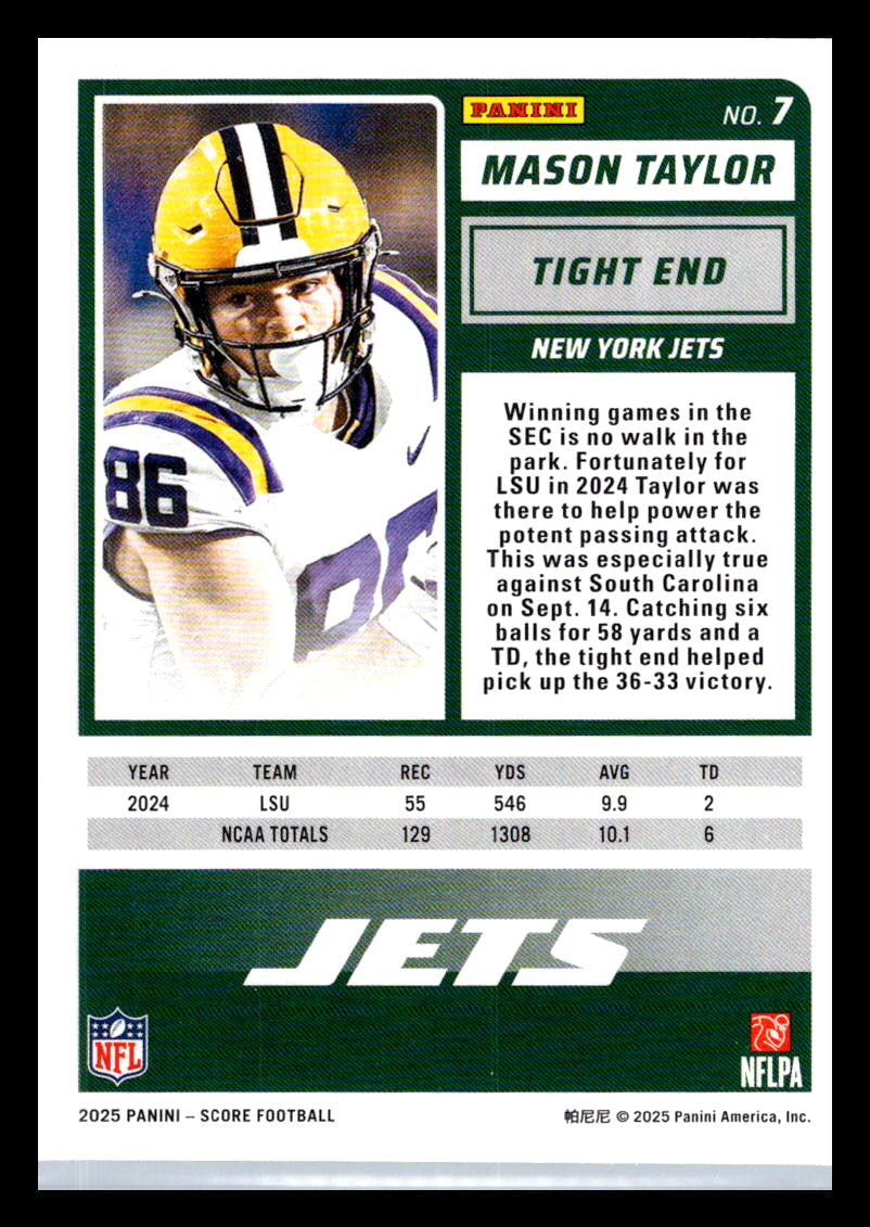 2025 Score #7 Mason Taylor New York Jets