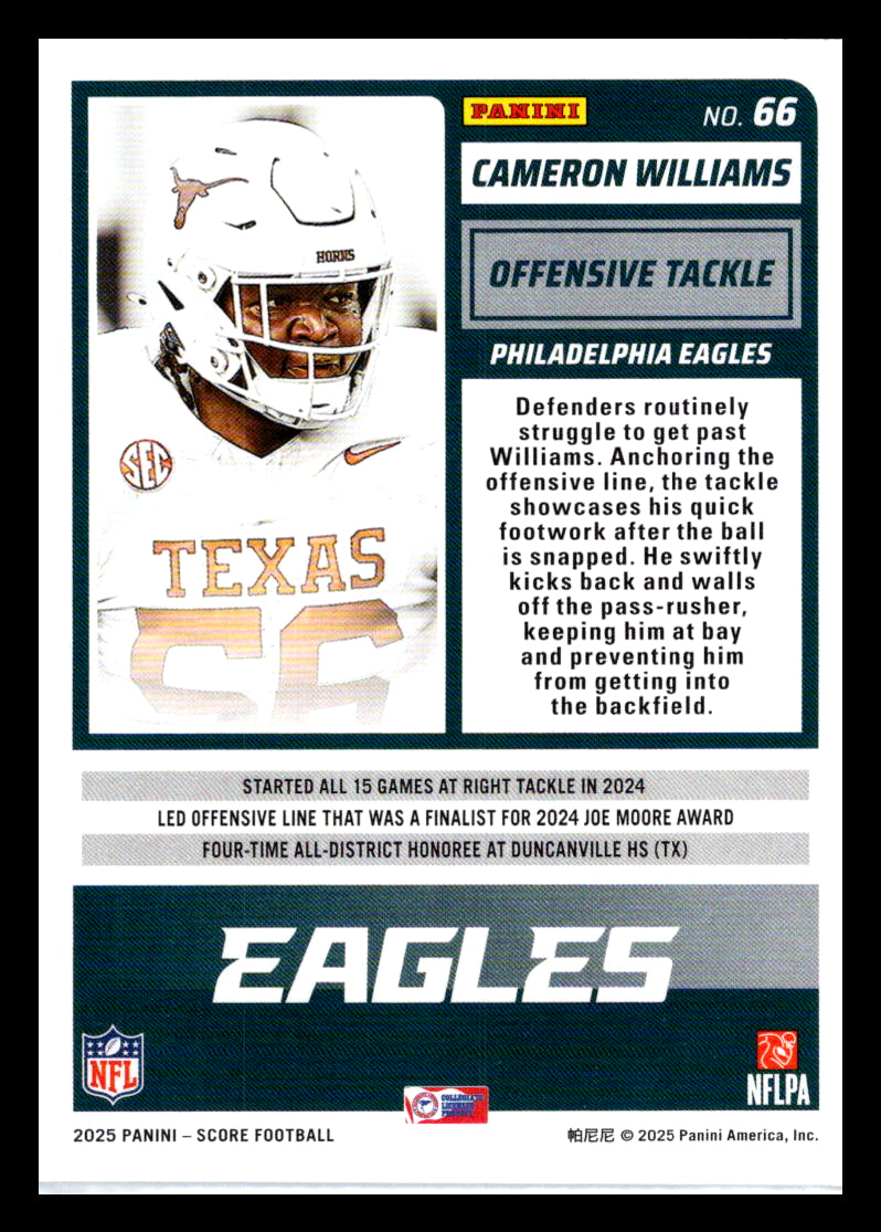 2025 Score #66 Cameron Williams Philadelphia Eagles