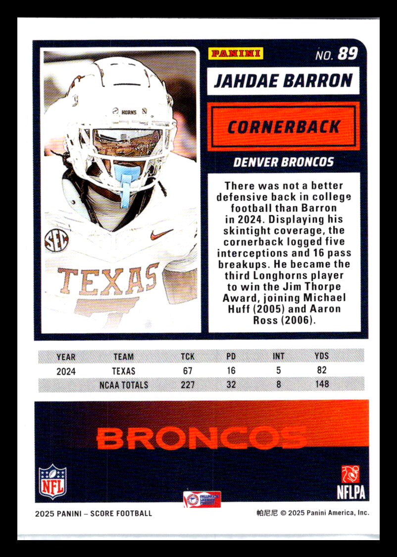 2025 Score #89 Jahdae Barron Denver Broncos