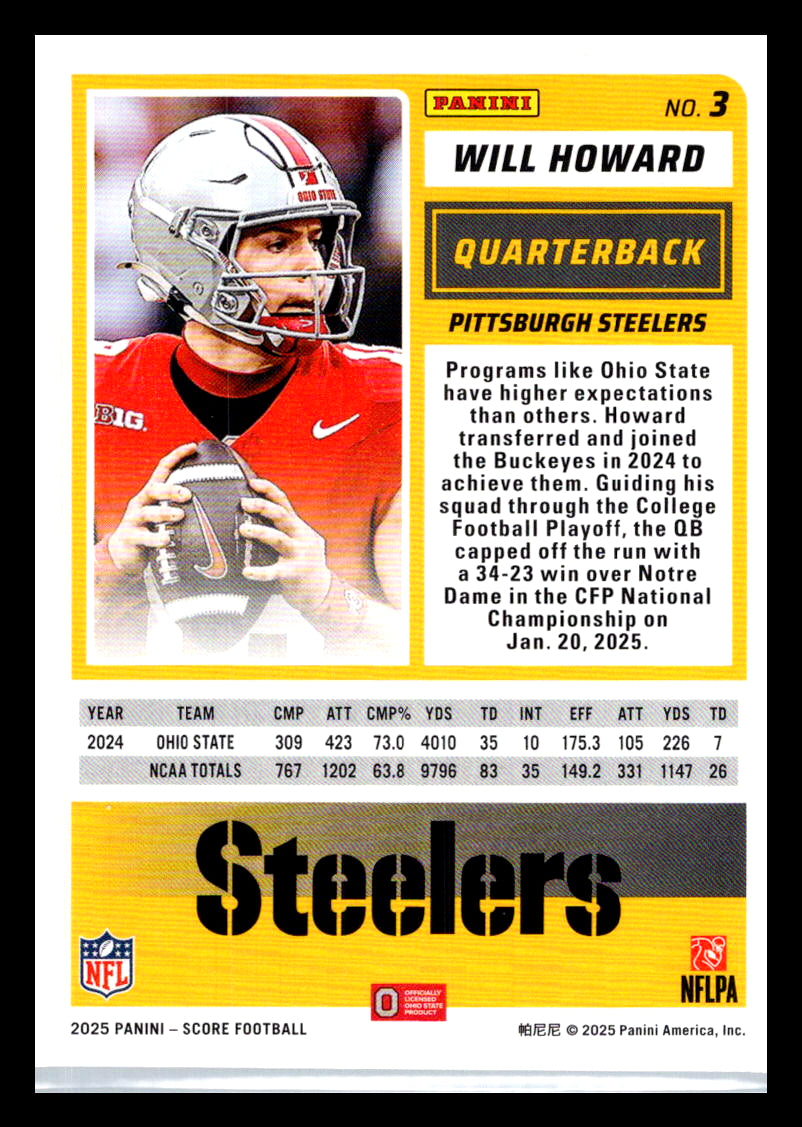 2025 Score #3 Will Howard Pittsburgh Steelers