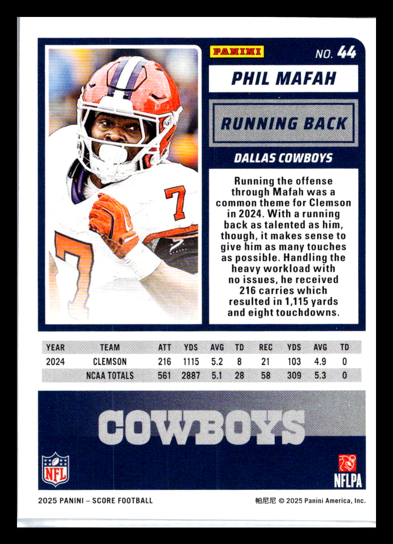 2025 Score #44 Phil Mafah Dallas Cowboys
