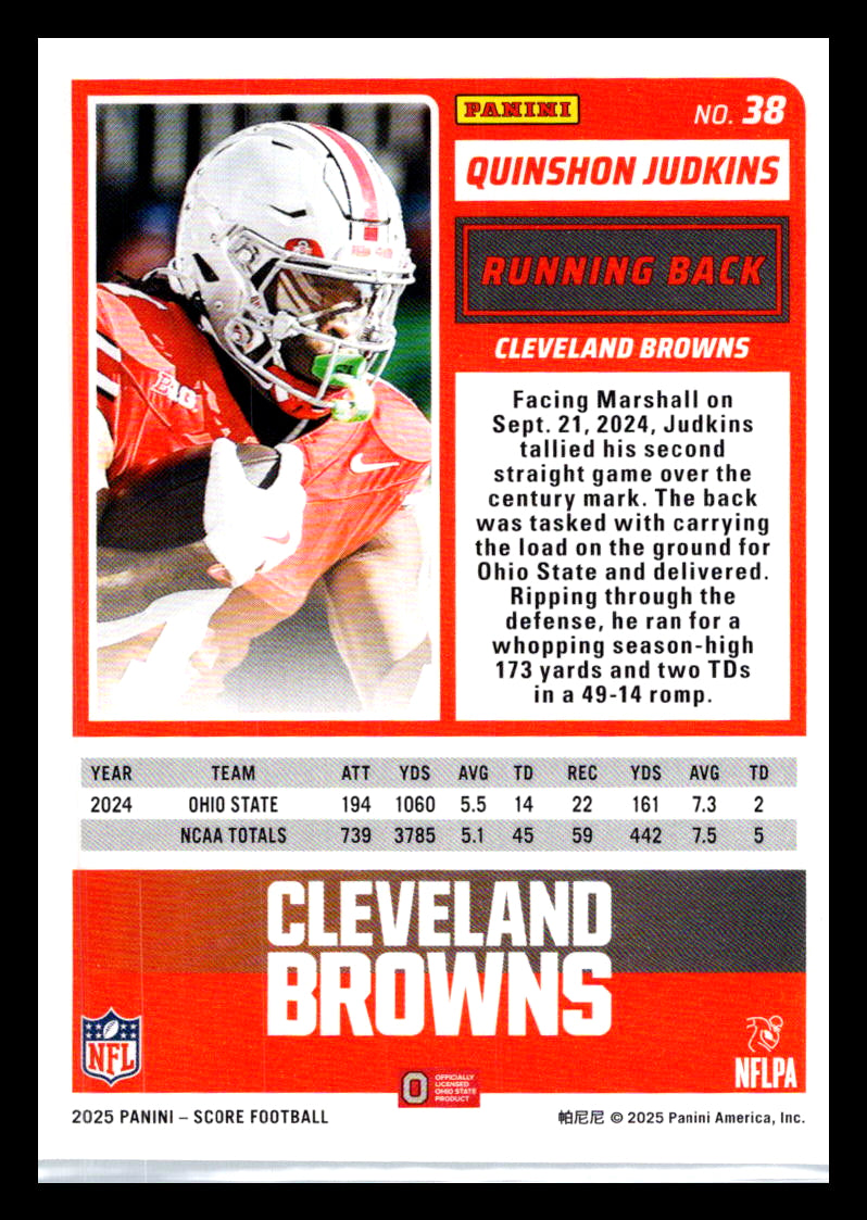 2025 Score #38 Quinshon Judkins Cleveland Browns