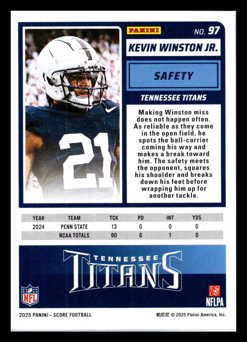 2025 Score #97 Kevin Winston Jr. Tennessee Titans