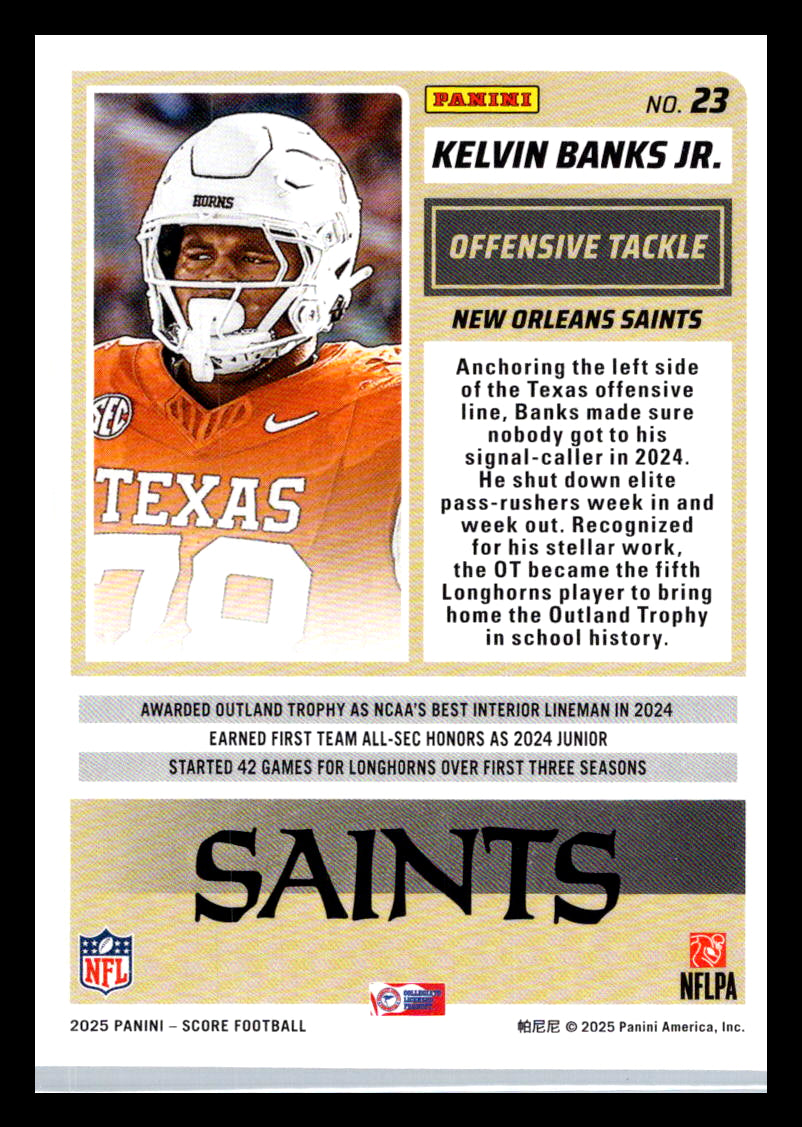 2025 Score #23 Kelvin Banks Jr. New Orleans Saints