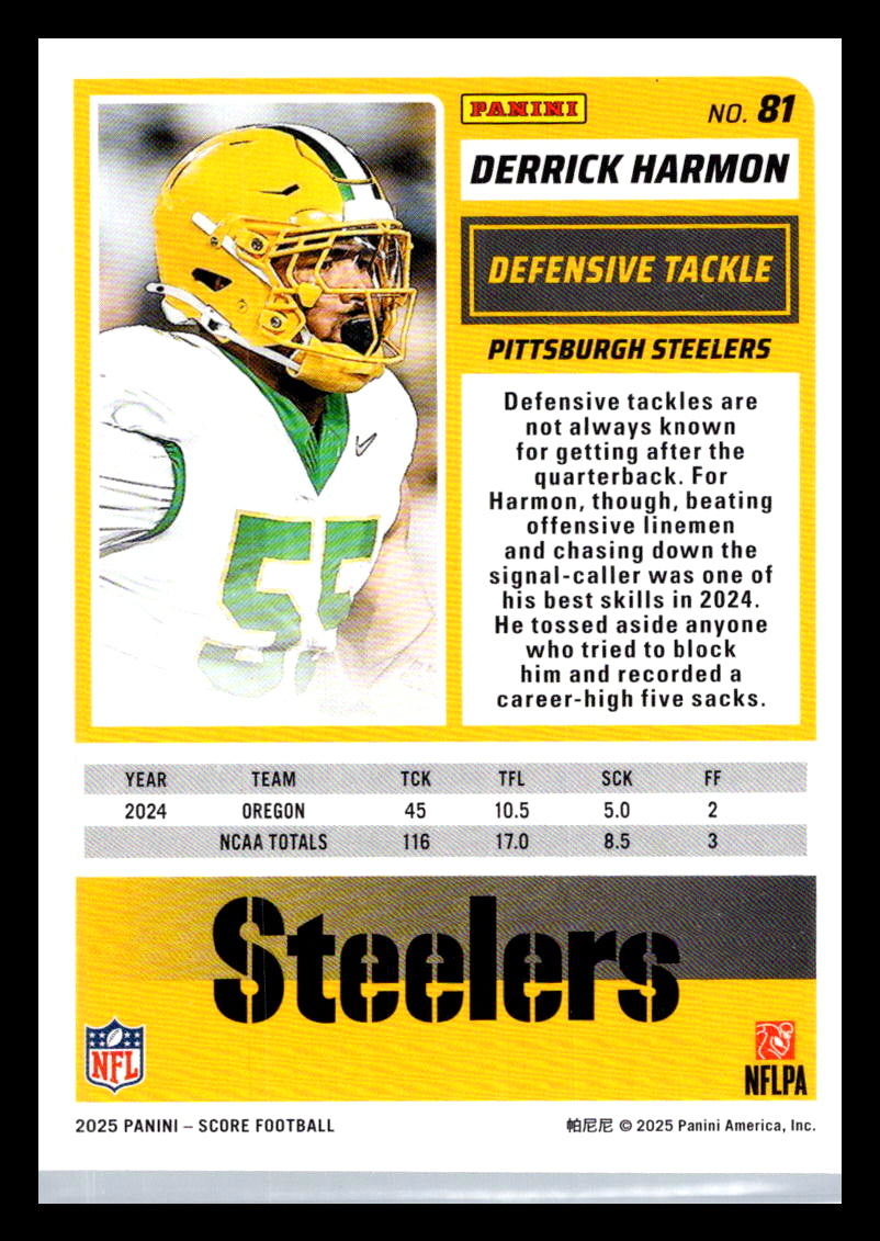 2025 Score #81 Derrick Harmon Pittsburgh Steelers