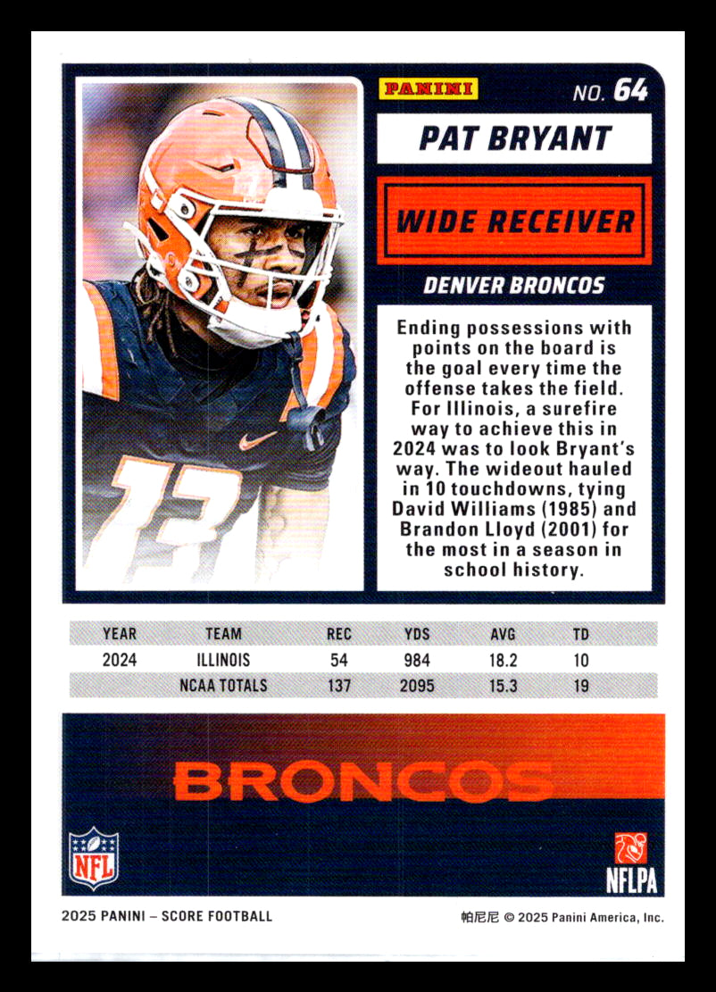 2025 Score #64 Pat Bryant Denver Broncos