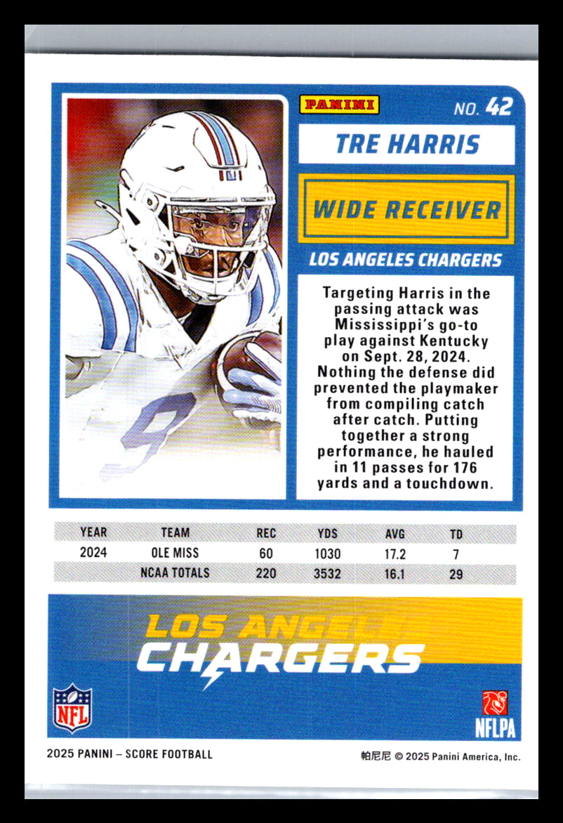 2025 Score #42 Tre Harris Los Angeles Chargers