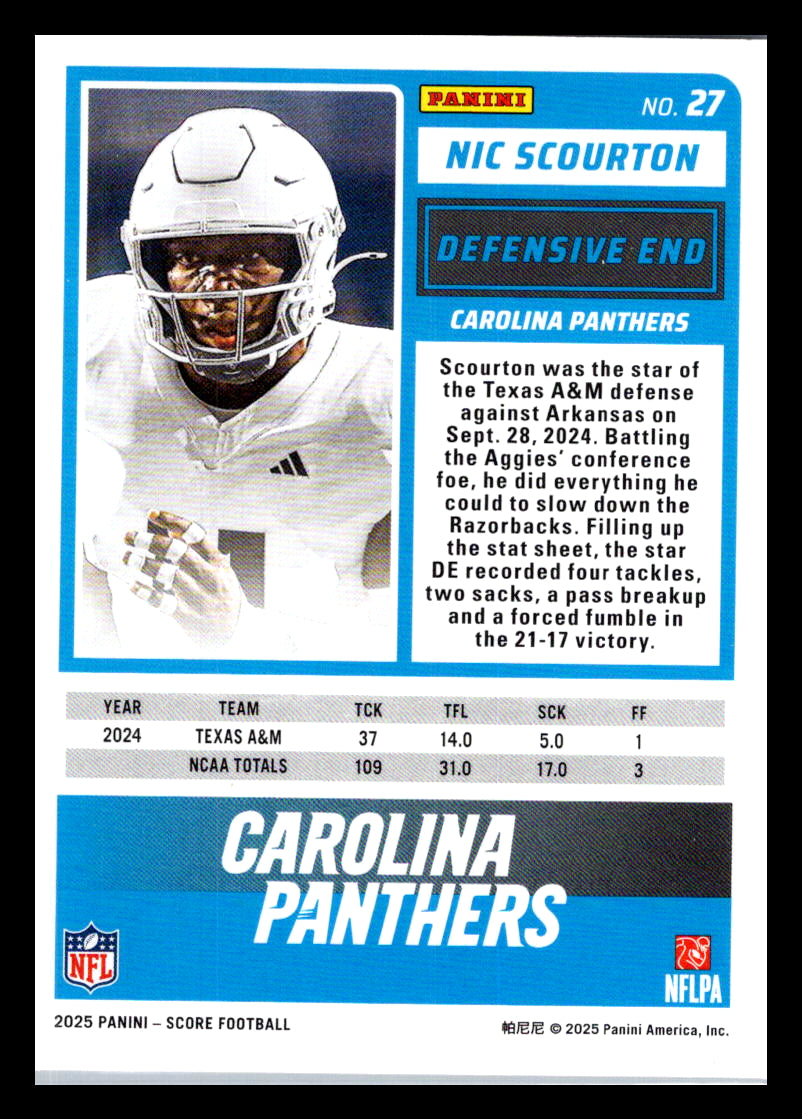 2025 Score #27 Nic Scourton Carolina Panthers