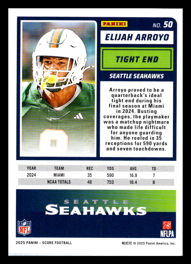 2025 Score #50 Elijah Arroyo Seattle Seahawks