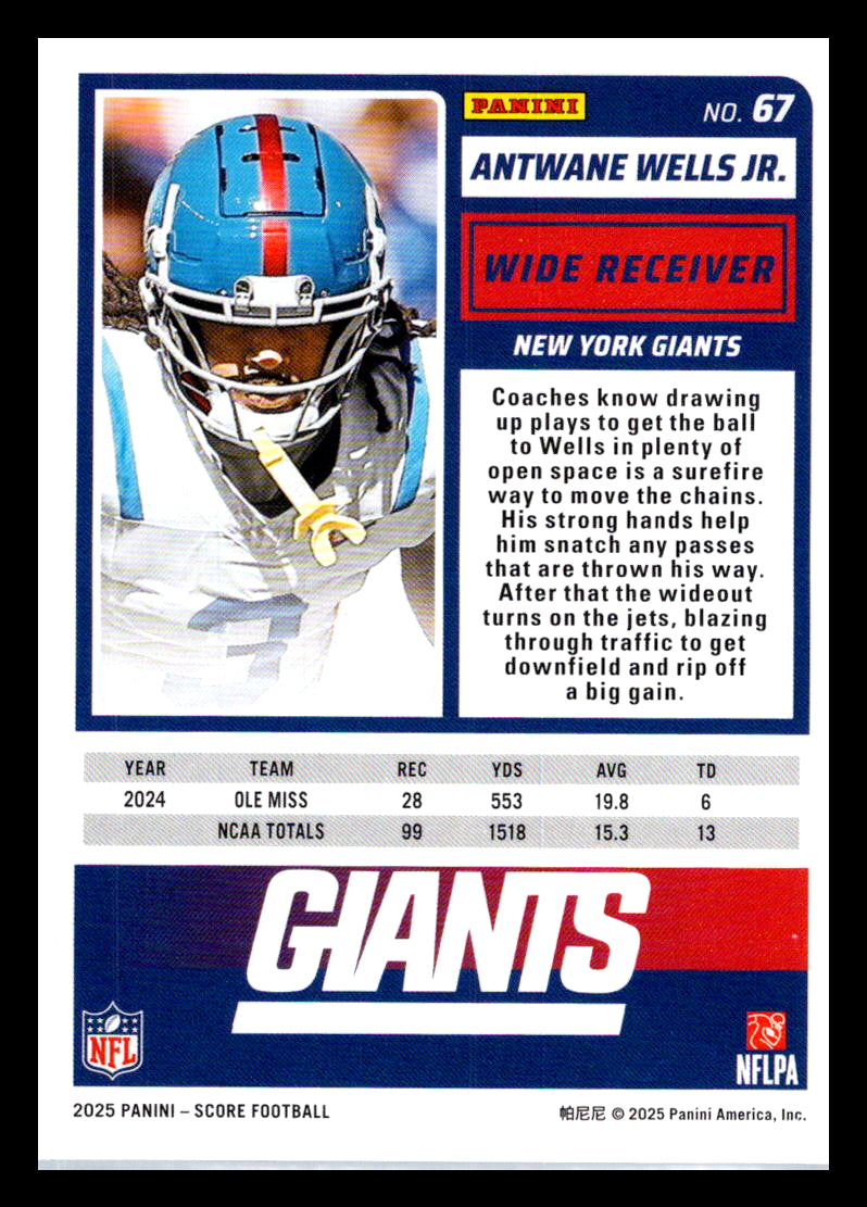 2025 Score #67 Antwane Wells Jr. Green New York Giants