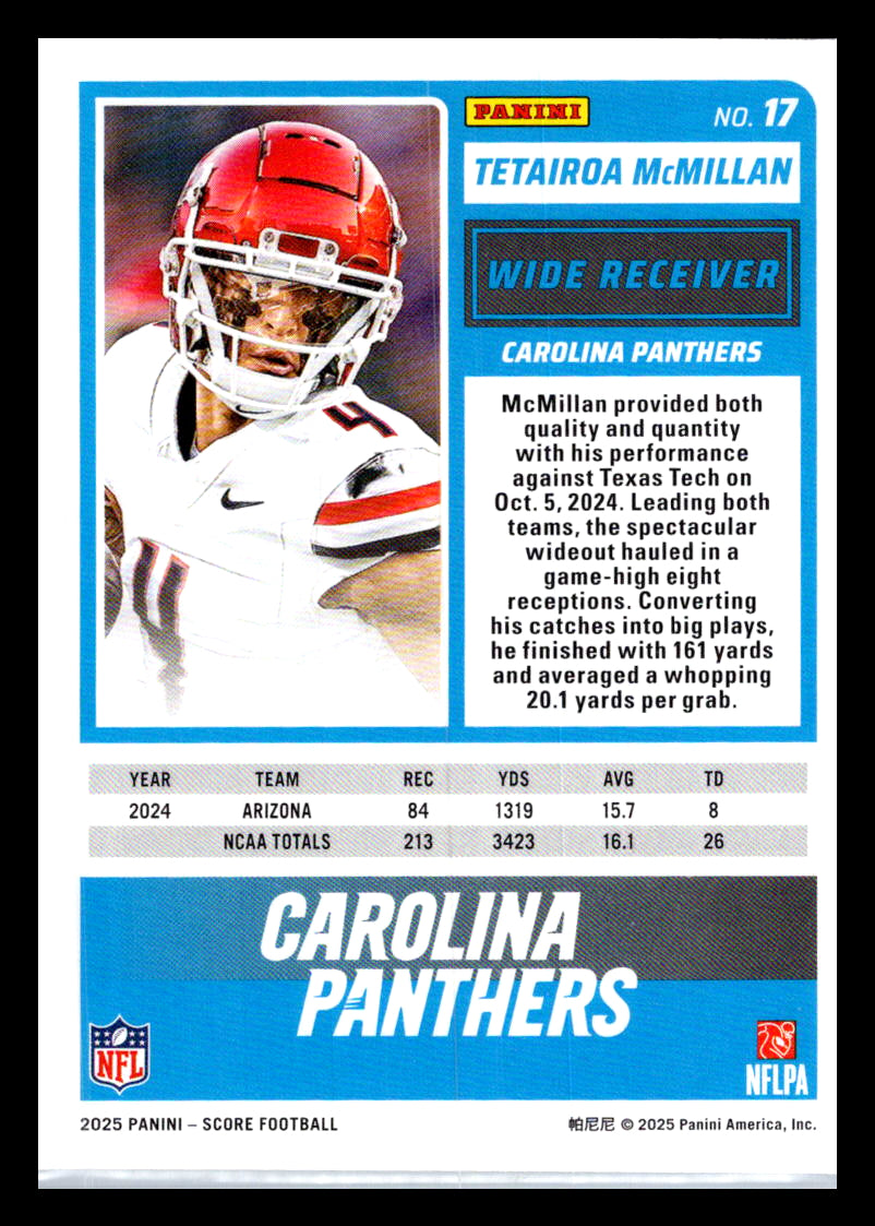 2025 Score #17 Tetairoa McMillan Carolina Panthers