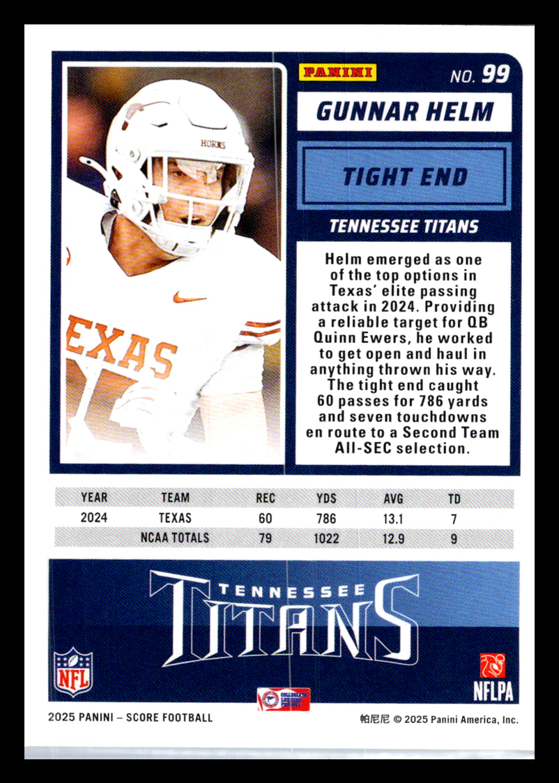 2025 Score #99 Gunnar Helm Tennessee Titans