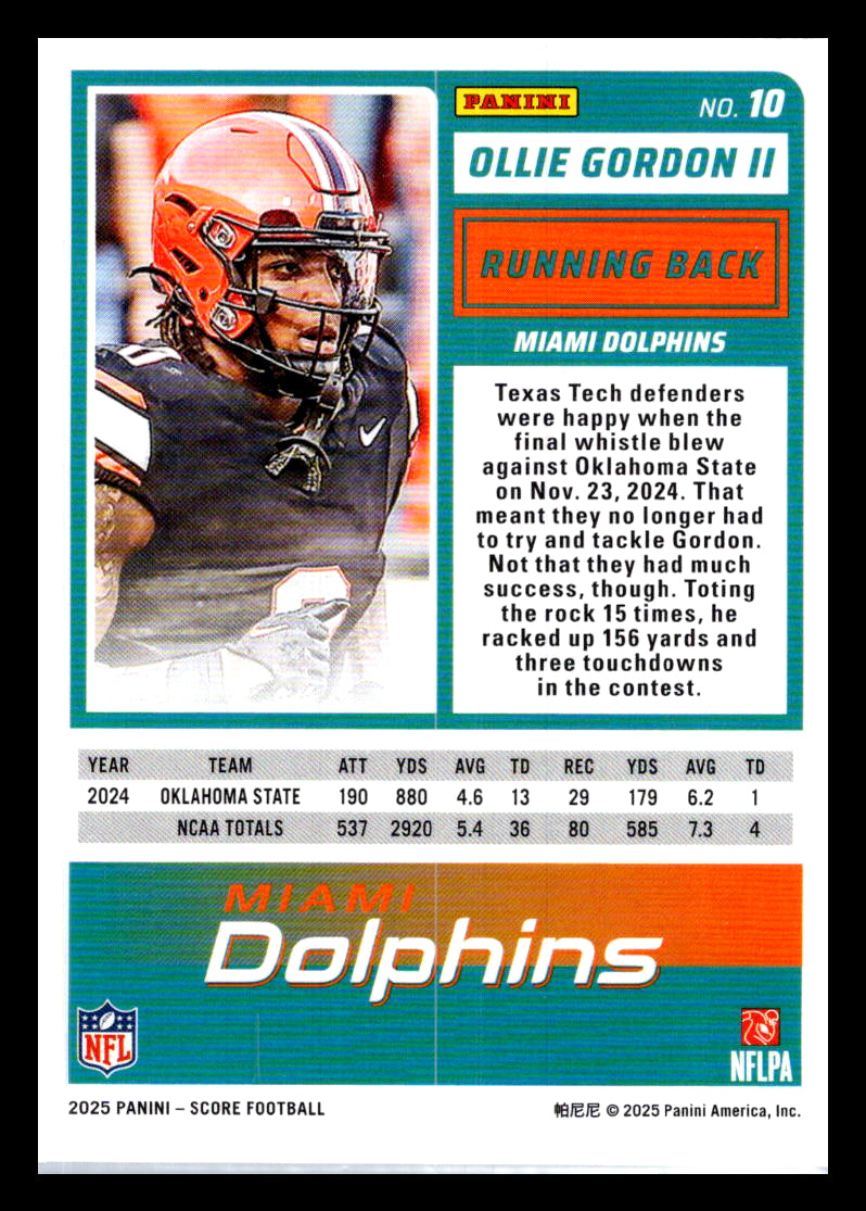 2025 Score #10 Ollie Gordon II Miami Dolphins