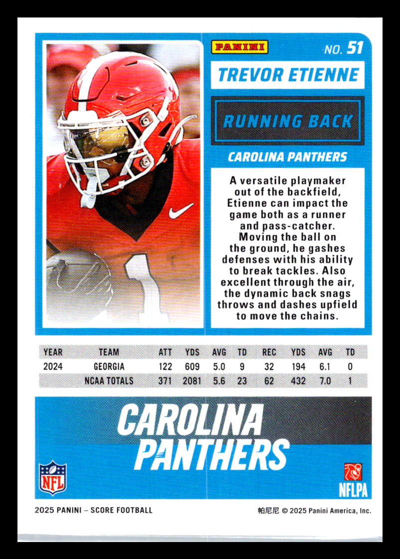 2025 Score #51 Trevor Etienne Carolina Panthers