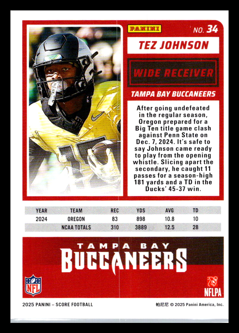 2025 Score #34 Tez Johnson Tampa Bay Buccaneers