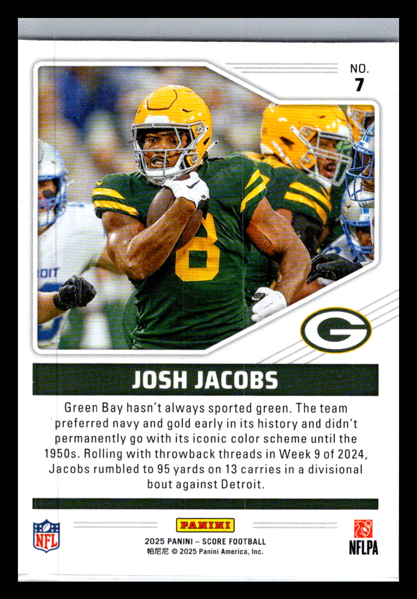 2025 Score #7 Josh Jacobs Throwbacks Red Green Bay Packers