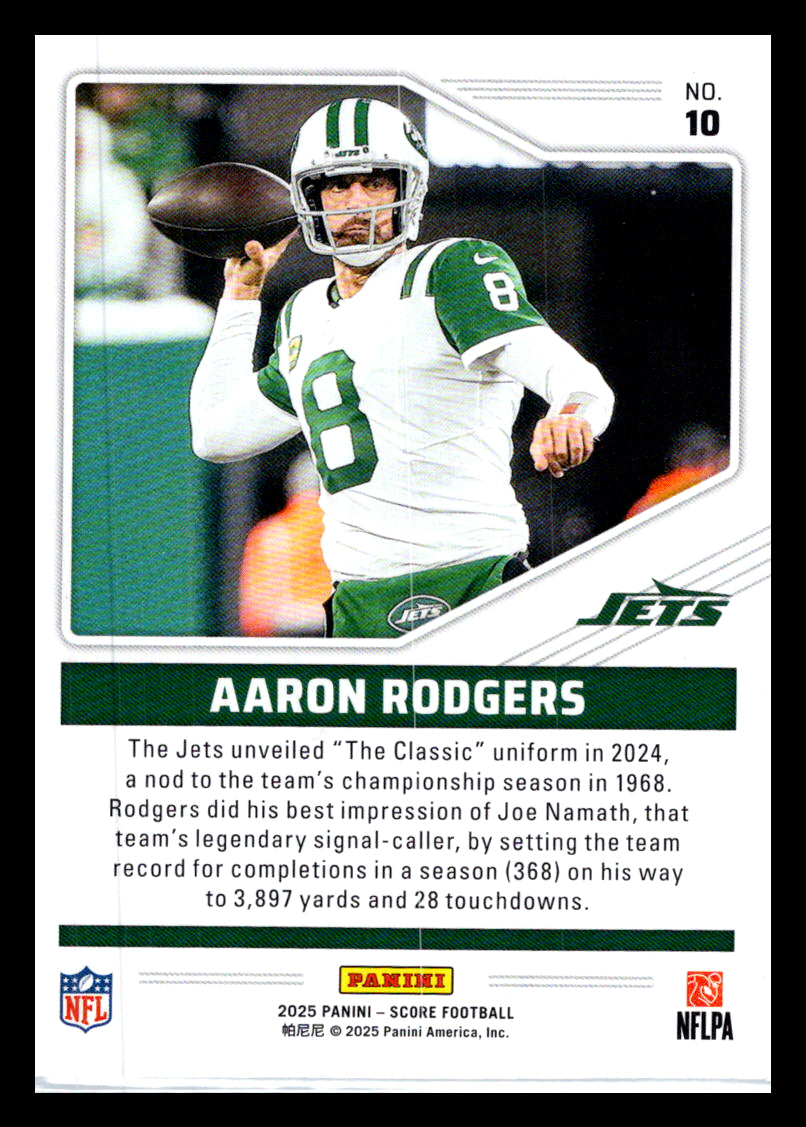2025 Score #10 Aaron Rodgers Throwbacks New York Jets