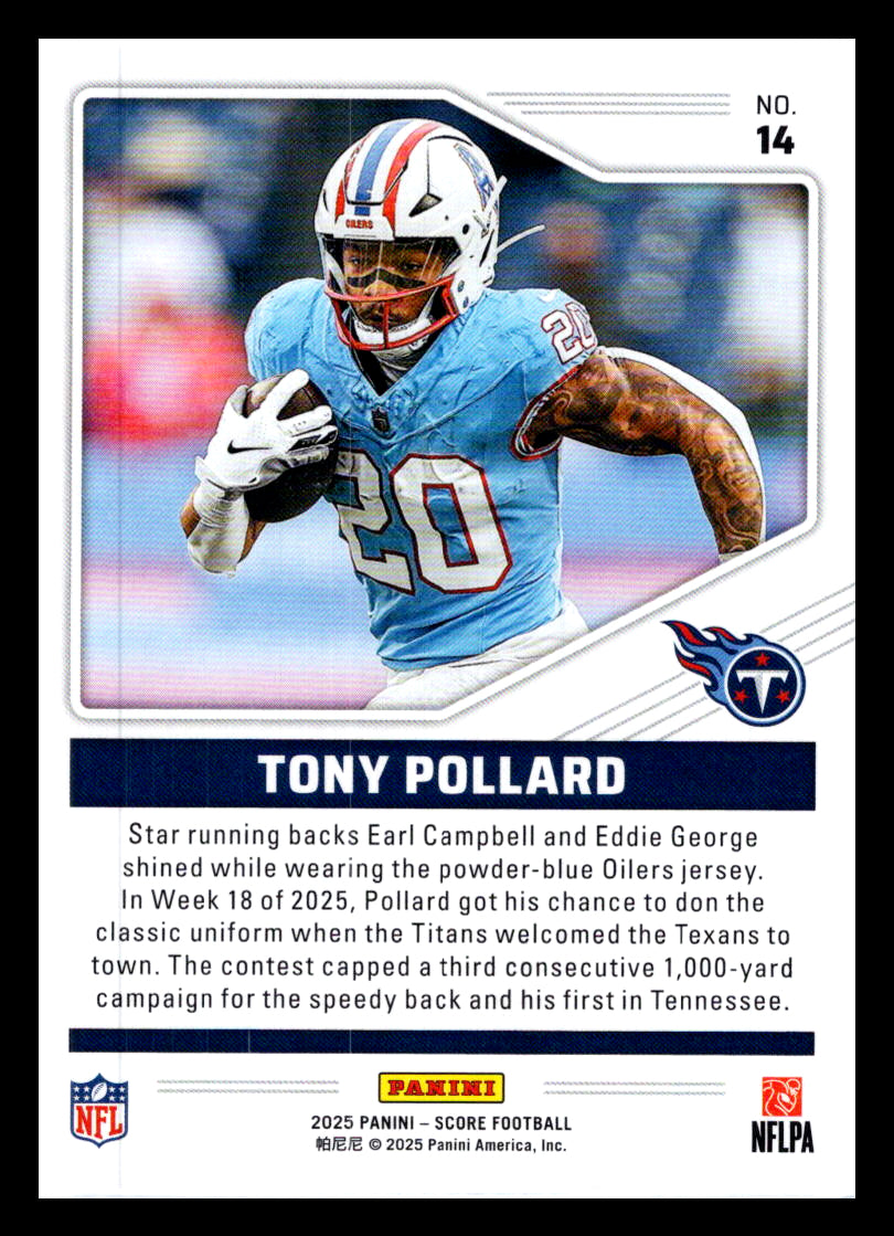 2025 Score #14 Tony Pollard Throwbacks Tennessee Titans