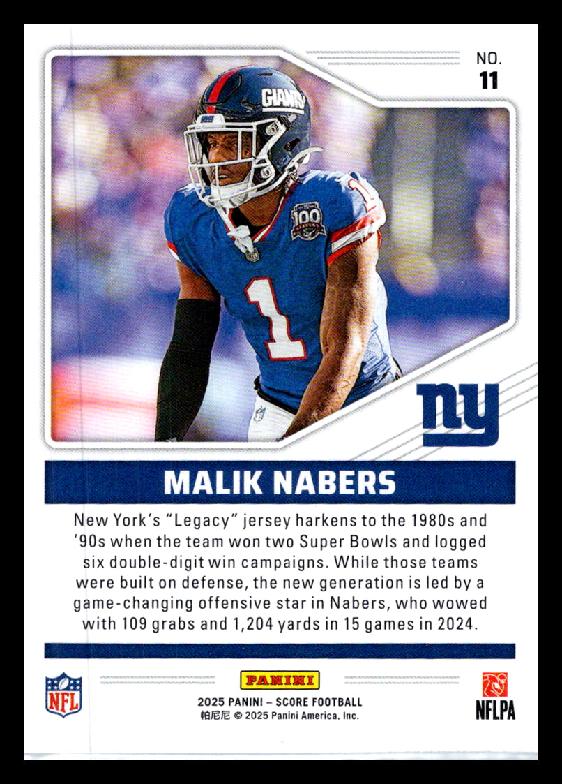 2025 Score #11 Malik Nabers Throwbacks New York Giants