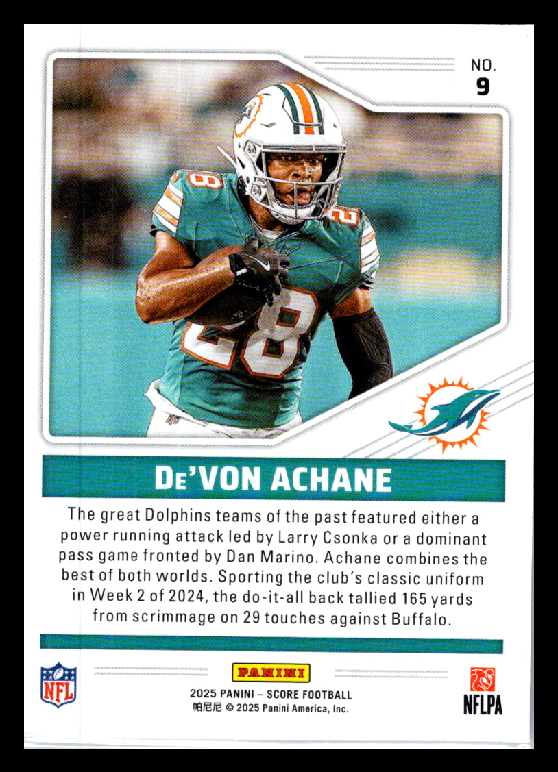 2025 Score #9 De’Von Achane Throwbacks Miami Dolphins