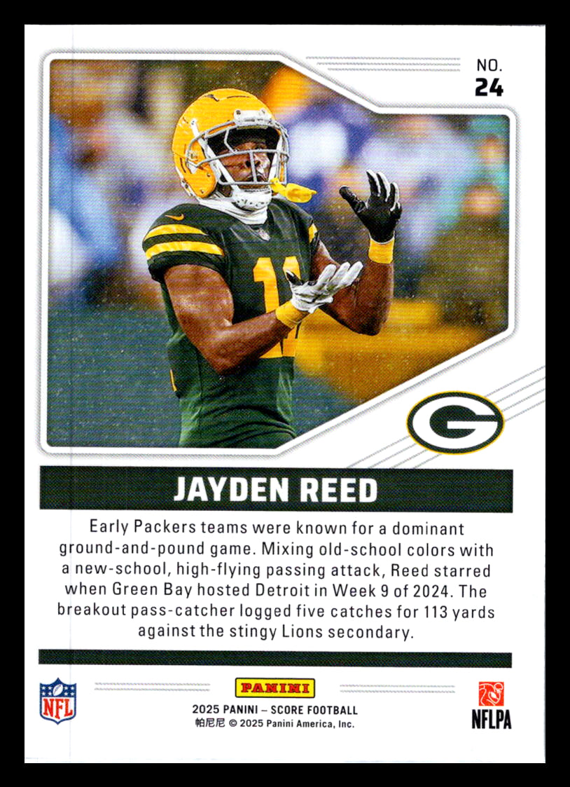 2025 Score #24 Jayden Reed Throwbacks Green Bay Packers