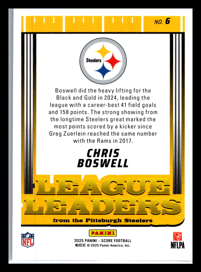2025 Score #6 Chris Boswell League Leaders Pittsburgh Steelers