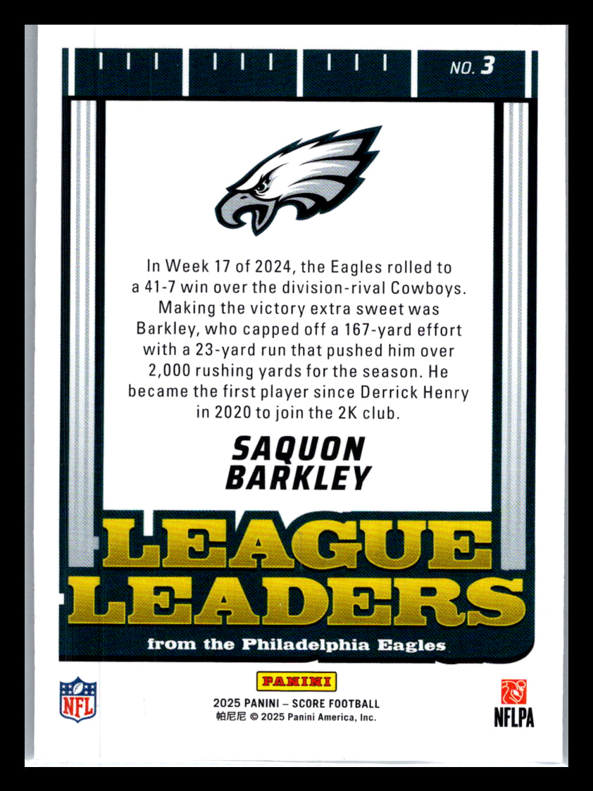 2025 Score #3 Saquon Barkley League Leaders Philadelphia Eagles
