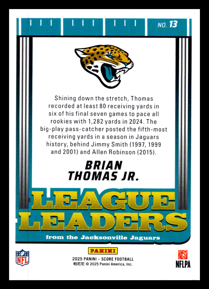 2025 Score #13 Brian Thomas Jr. League Leaders Jacksonville Jaguars