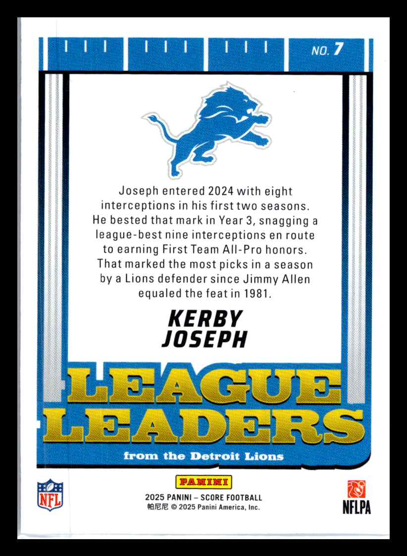 2025 Score #7 Kerby Joseph League Leaders Detroit Lions