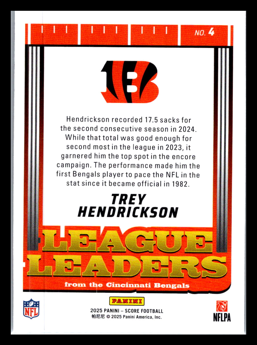2025 Score #4 Trey Hendrickson League Leaders Cincinnati Bengals