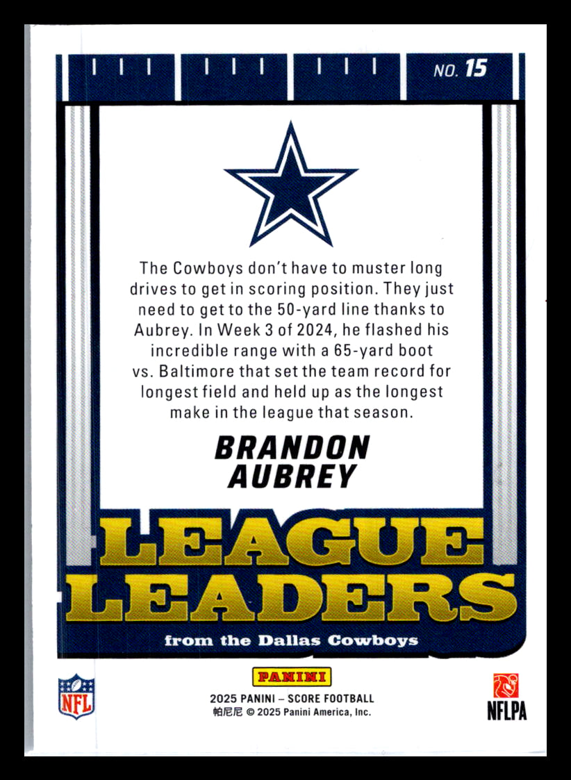 2025 Score #15 Brandon Aubrey League Leaders Dallas Cowboys