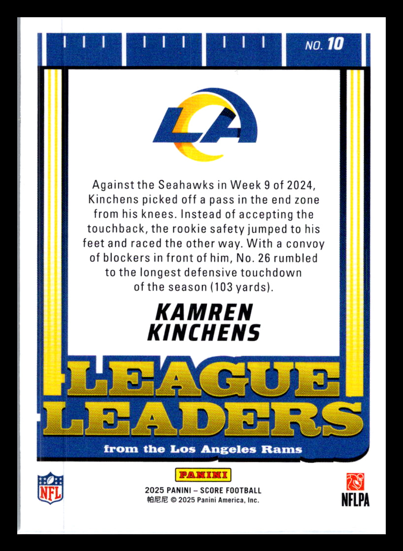 2025 Score #10 Kamren Kinchens League Leaders Los Angeles Rams