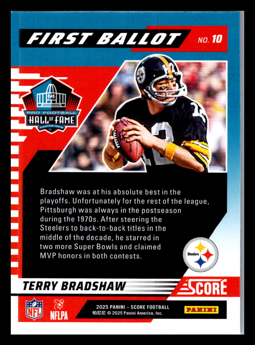 2025 Score #10 Terry Bradshaw First Ballot Pittsburgh Steelers