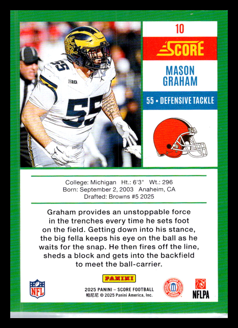 2025 Score #10 Mason Graham Anniversary Rookies Cleveland Browns