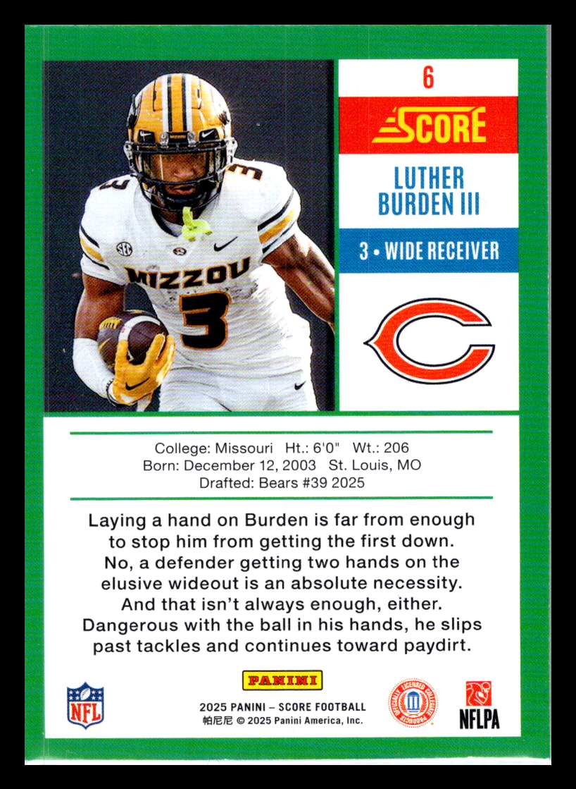 2025 Score #6 Luther Burden III Anniversary Rookies Chicago Bears