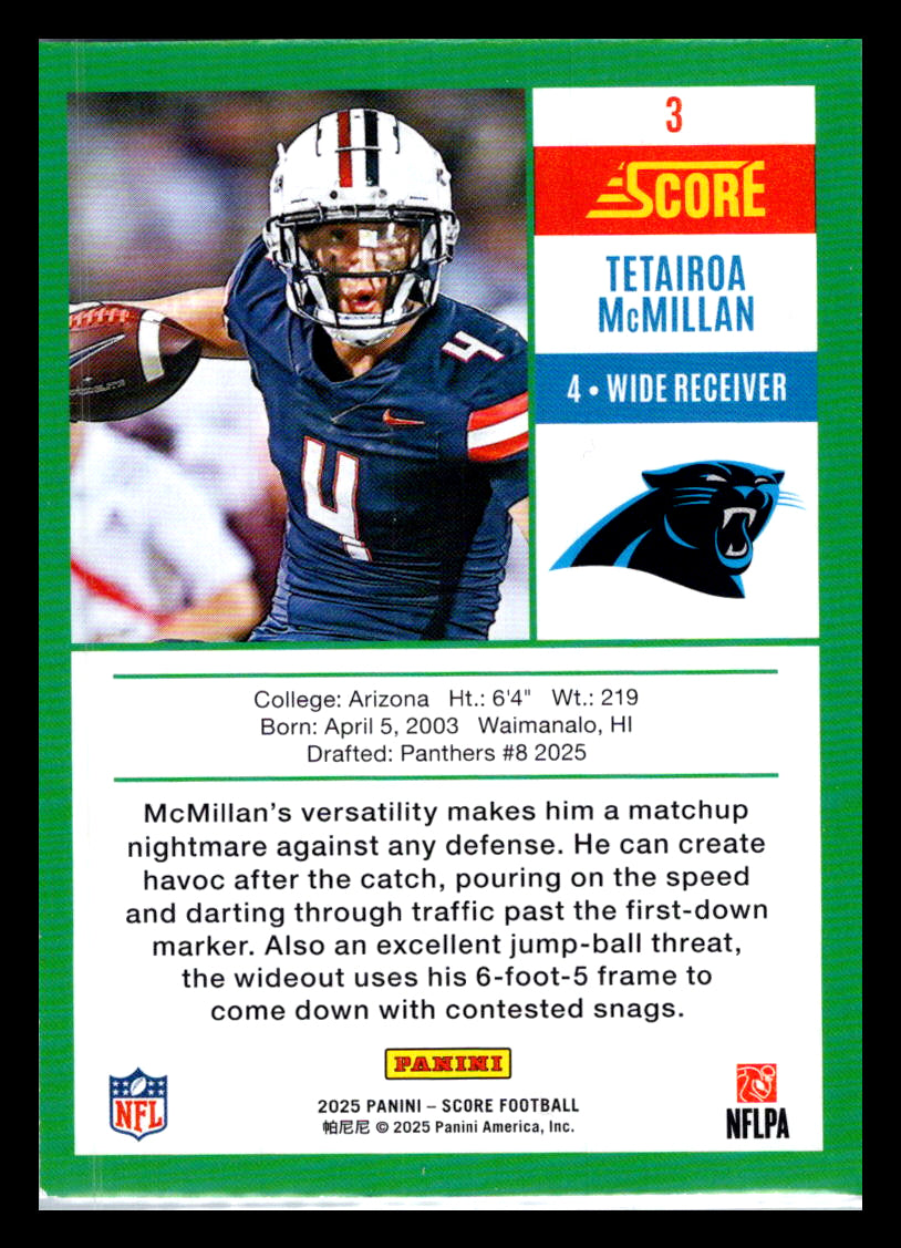 2025 Score #3 Tetairoa McMillan Anniversary Rookies Carolina Panthers