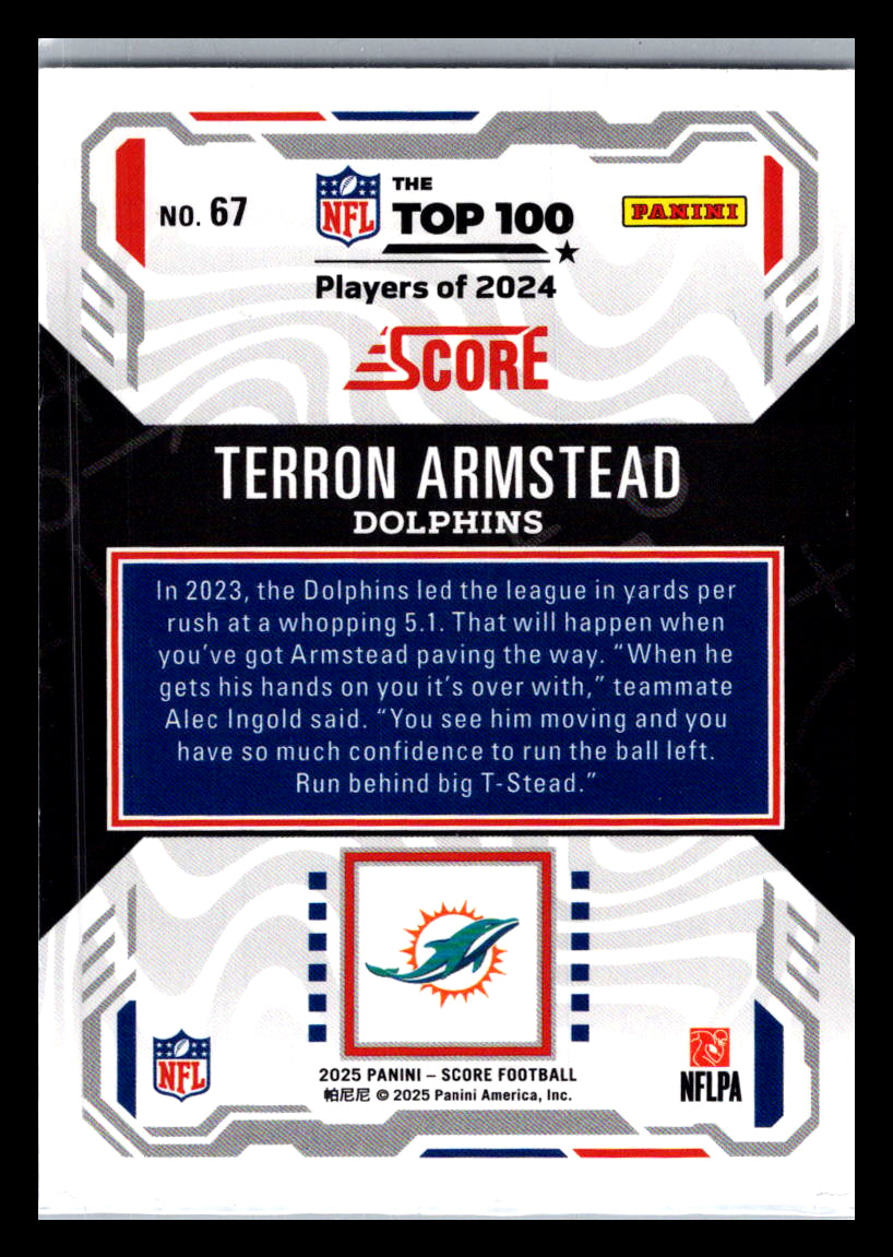 2025 Score #67 Terron Armstead Top 100 Miami Dolphins